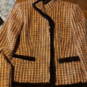 Olsen Europe Tweed Jacket with Brown Trim - Women